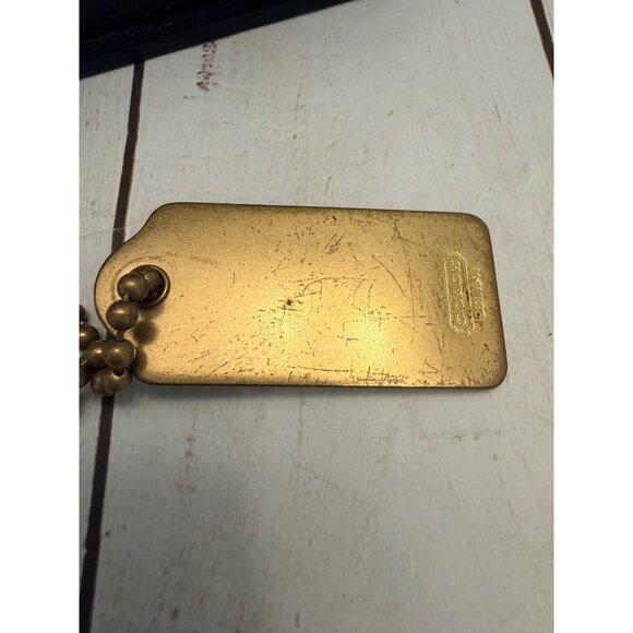 Vintage Y2K Coach Gold Brass Metal Hangtag With Brass Chain 2” GUC - Picture 2 of 3